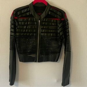 Size L Yoki crop top mesh strips faux leather jacket